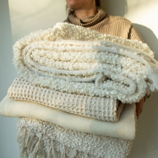 Stonewash Waffle Cream Throw