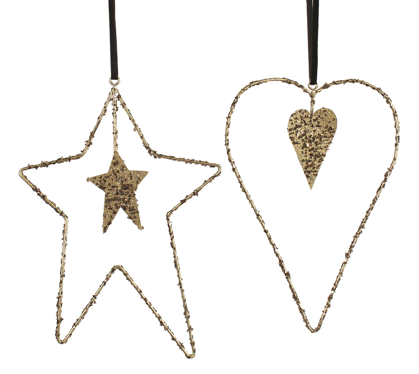 Glitter Wire Star and Heart Ornament