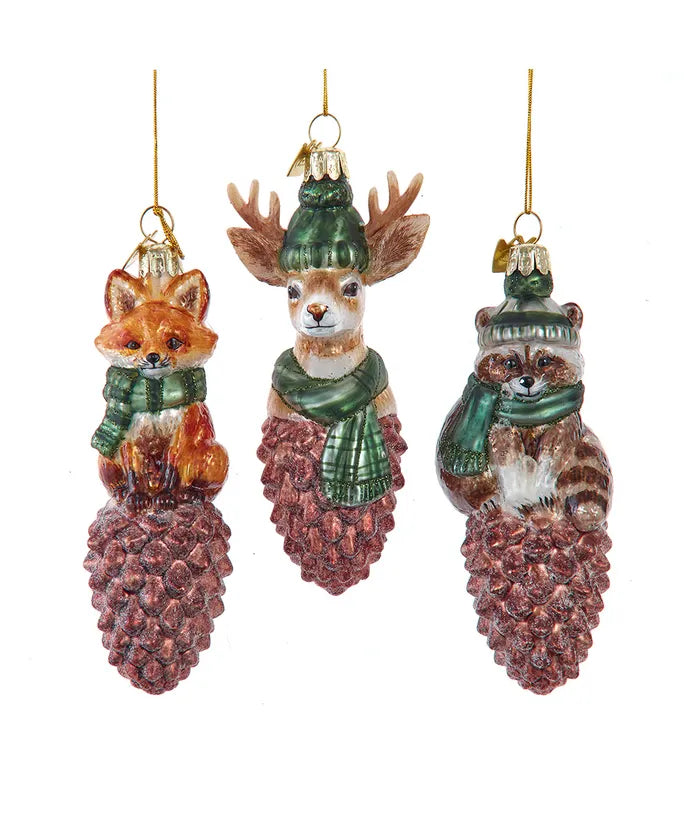 Nobel Gems Winter Animal Pinecone Glass Ornament