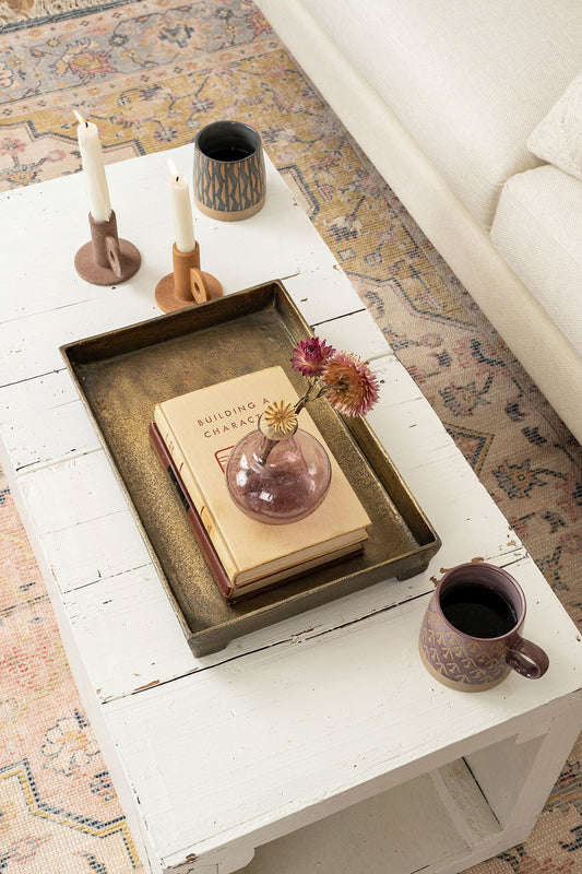 Footed Bronze Coffee Table Tray