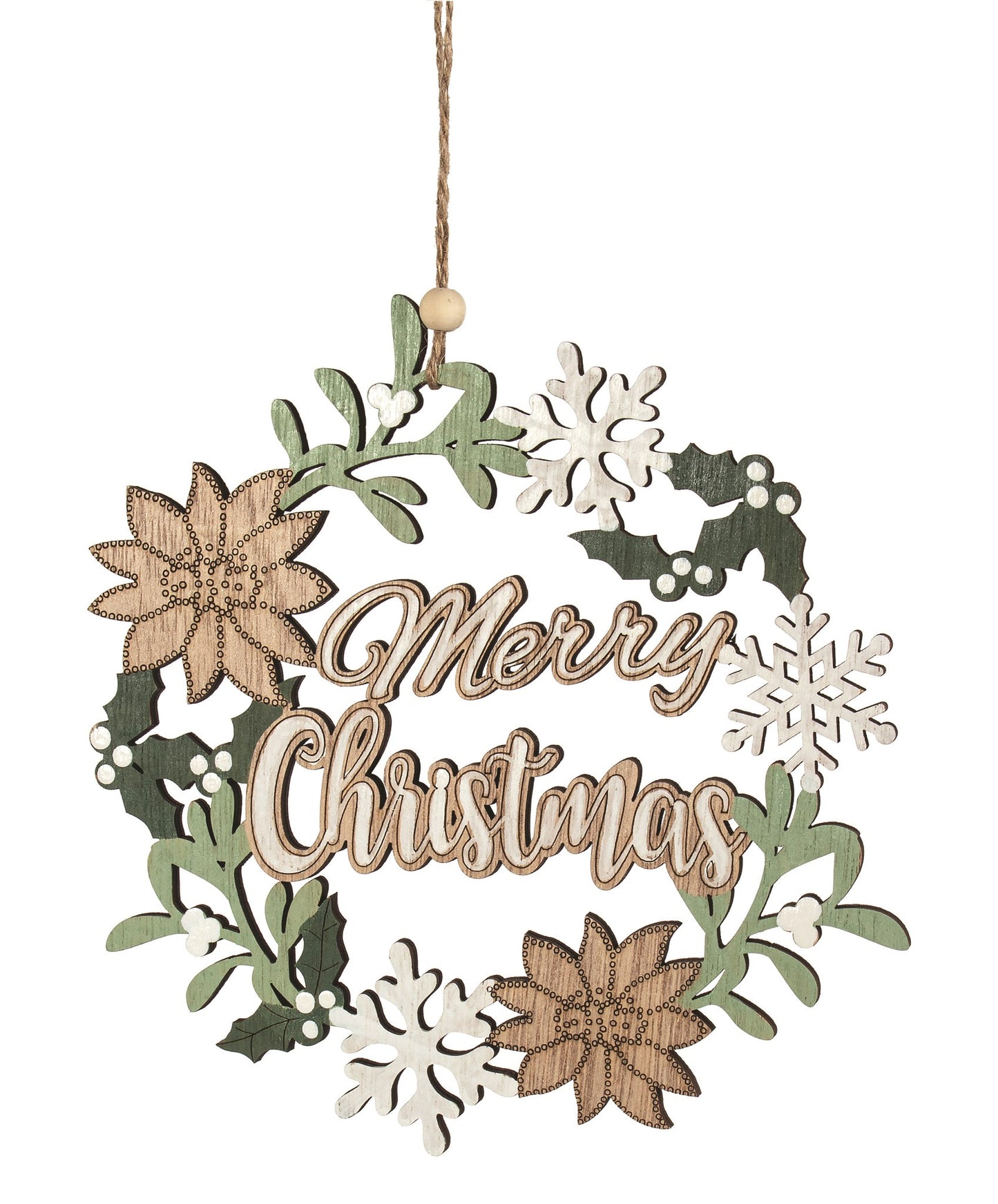 Merry Christmas Woodcut Ornament