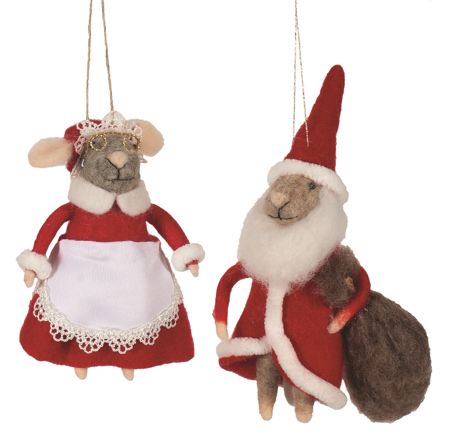 Mr & Mrs Claus Felt Mice Ornament