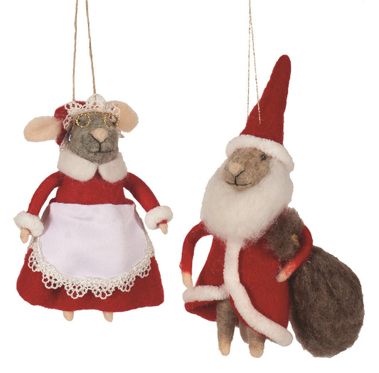 Mr & Mrs Claus Felt Mice Ornament