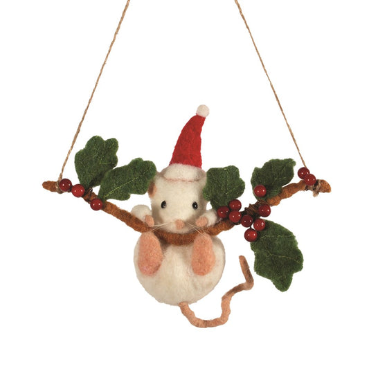 Hanging Christmas Felt Mouse on Branch