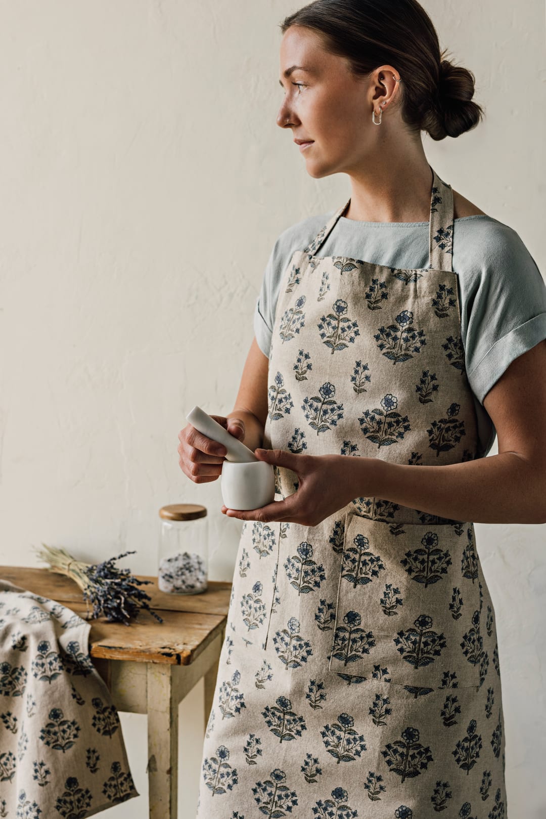 Salvia Block Print Tea Towel