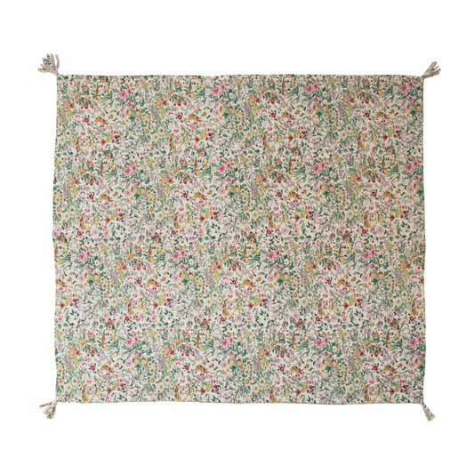 Floral Quilted Cotton Kantha Throw