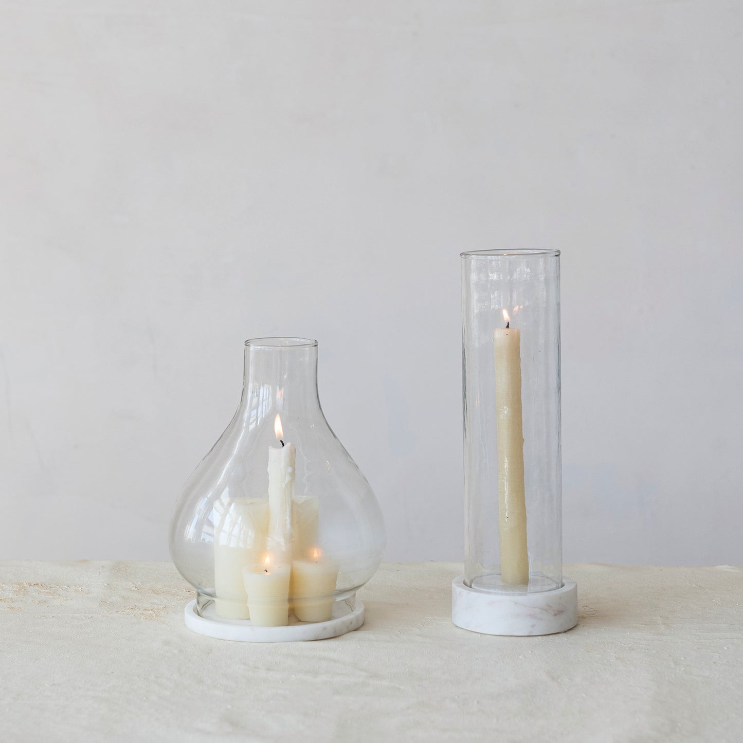 Glass Hurricane with Marble Base