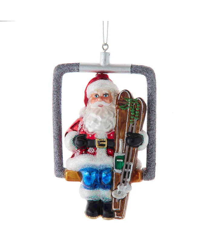 Nobel Gems Santa Ski Lift Glass Ornament